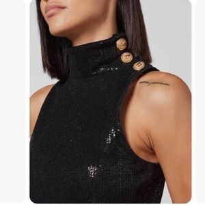 BALMAIN Sleeveless Turtleneck Sequin Top